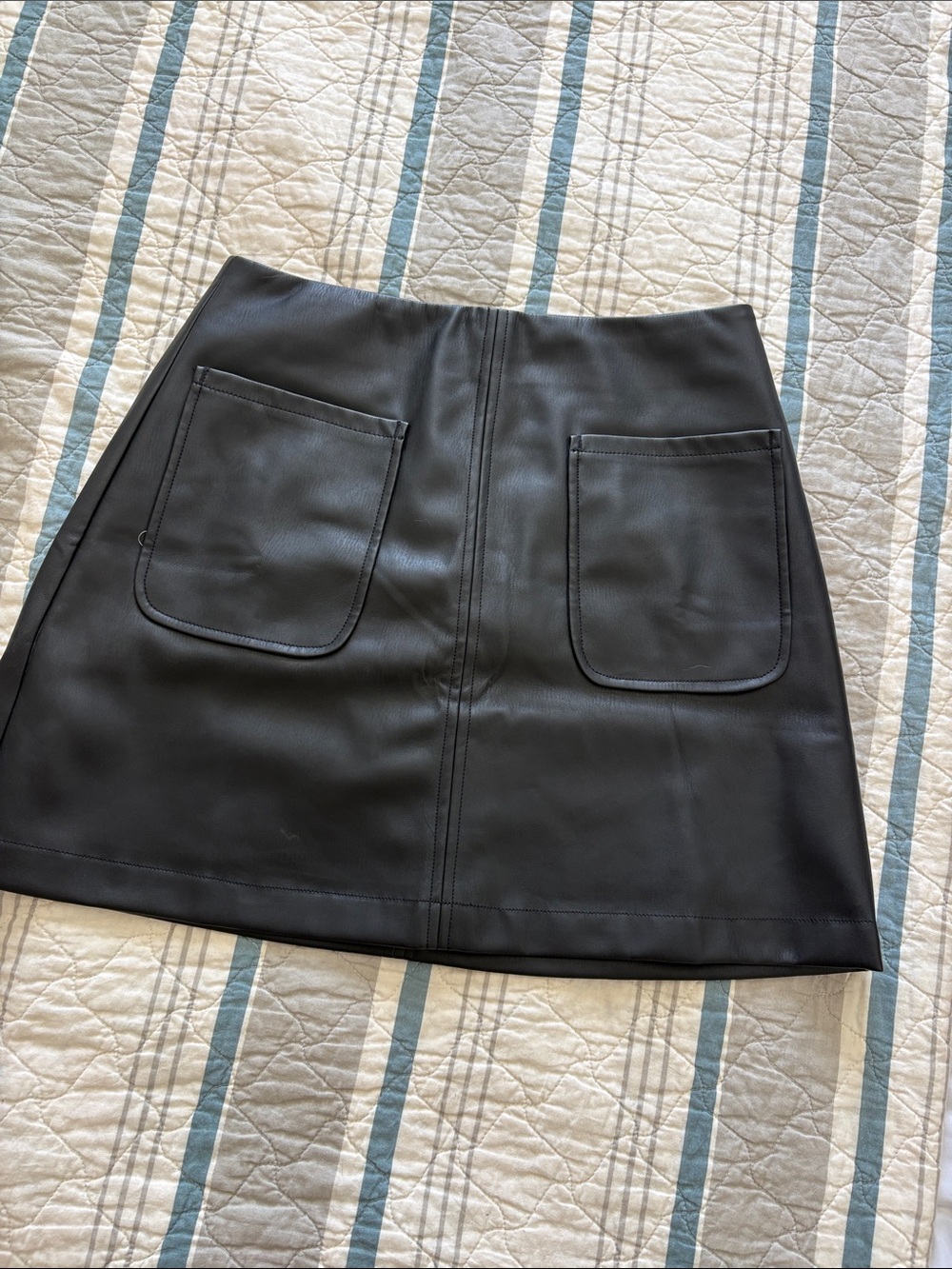 Anthropologie Black Faux Leather Mini Skirt with Front Patch Pockets